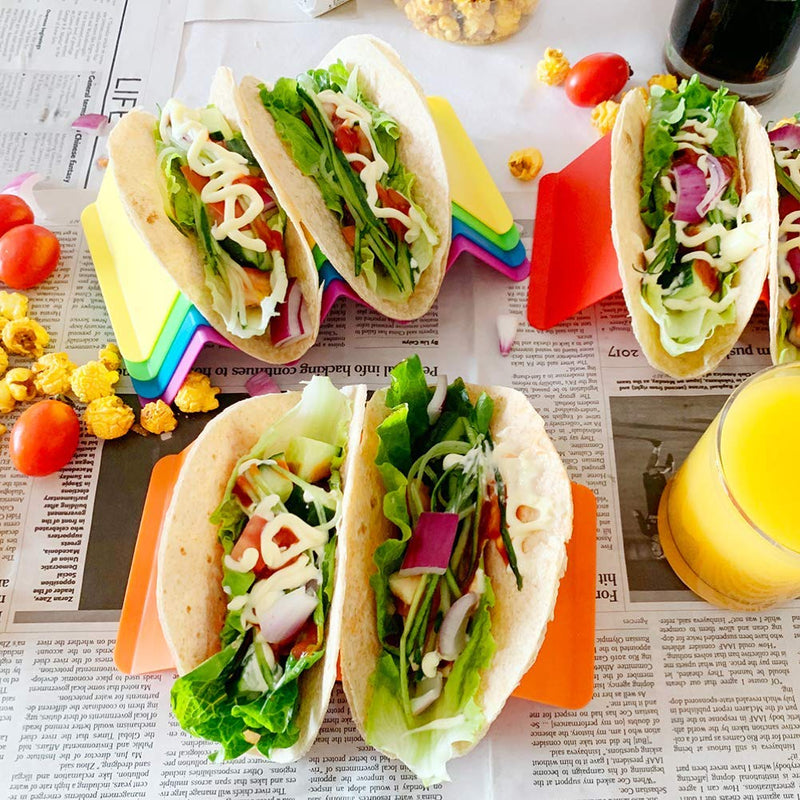 [Australia - AusPower] - Colorful Taco Holder Stands Set of 6 - Premium Large Taco Tray Plates Holds Up to 3 or 2 Tacos Each, PP Health Material Very Hard and Sturdy, Dishwasher & Microwave Safe 