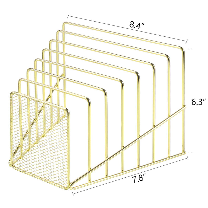 [Australia - AusPower] - Simmer Stone Incline File Sorter, 7 Slot Magazine Holder for Letter, Document, Folder and Book, Metal Desktop Organizer Rack for Home, School and Office, Gold 