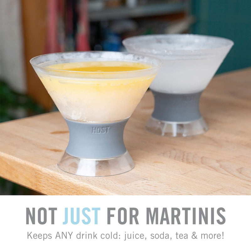 [Australia - AusPower] - HOST Freeze Insulated Martini Cooling Cups, Plastic Freezer Gel Chiller Double Wall Stemless Cocktail Glass Set of 2, 9 oz, Grey Martini Grey - Set of 2 