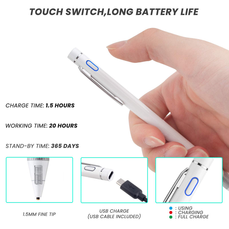 [Australia - AusPower] - Pencil for Samsung Galaxy Tab A7 Stylus, Rsepvwy Active Digital Stylus with 1.5mm Ultra Fine Tip Stylus Pen for Samsung Galaxy Tab A7,White 