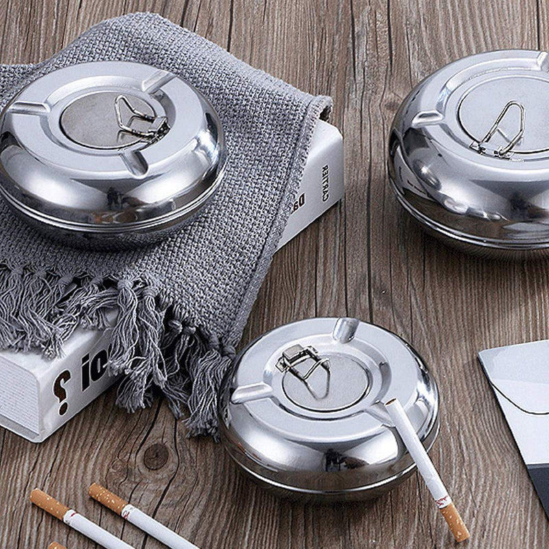 [Australia - AusPower] - CUNYA Outdoor Ashtray with Lid, Stainless Steel Modern Outdoor Ashtrays for Cigarettes, Patio Decorations Windproof Ash Tray Sets for Weed, Tabletop Office Home Decor (Silver, 1PC) 