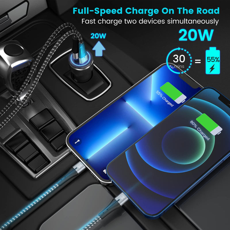 [Australia - AusPower] - iPhone 13 Fast Charger USB C Kit, EASDMN 20W Super-Speed Wall Charging Block/PD Car Adapter/2x iPhone Fast Charger Cords Compatible with Apple iPhone 13 Pro/Pro Max/Mini/12/11/Xs Max/XR/X, iPad(3.3ft) 