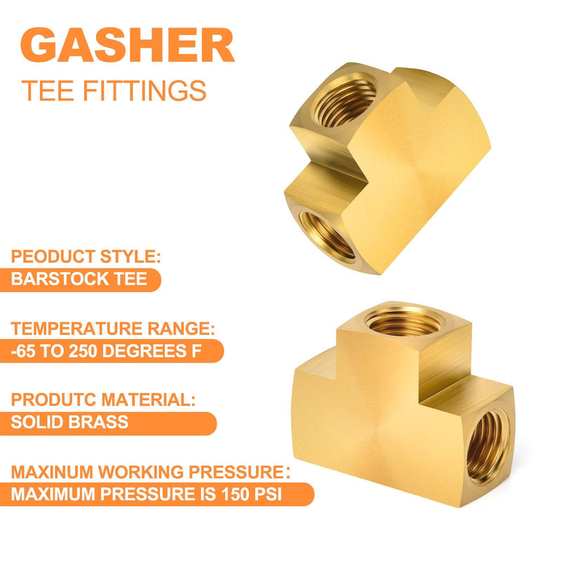 [Australia - AusPower] - GASHER 5 Pcs Brass Barstock Tee, 1/4" x 1/4" x 1/4" NPT Female Pipe Fittings 1/4" FNPT x 1/4" FNPT x 1/4" FNPT 