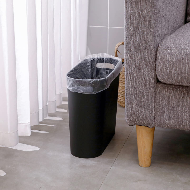 [Australia - AusPower] - Small Trash Can Plastic Slim Wastebasket with Handles 3.17 Gallon/12 Liter Garbage Container Bin for Narrow Spaces Bathroom, Bedroom, Kitchen, Office at Home - Black 