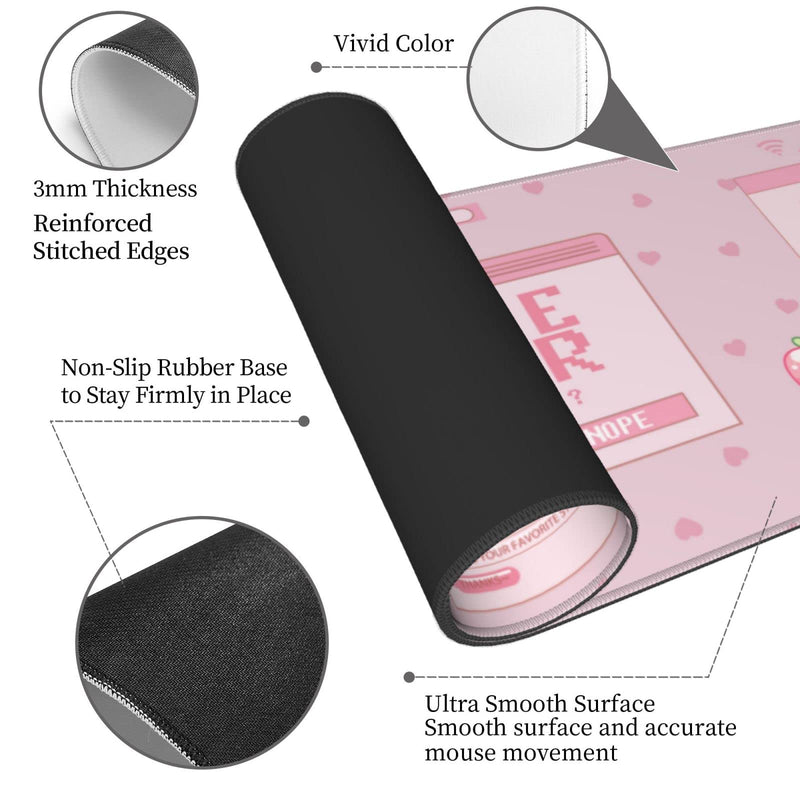 [Australia - AusPower] - Pink Game Strawberry Milk Gaming Mouse Pad XL, Large Extended Mousepad Desk Pad, Long Nonslip Rubber Mice Mats Stitched Edges Playmat for Office Home Gamer, 31.5x11.8 Inch Pink Game Strawberry Milk 