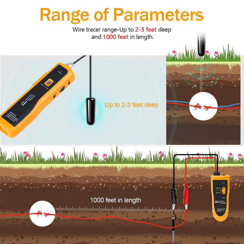[Australia - AusPower] - KOLSOL F02 Underground Cable Locator, Wire Tracer with Earphone, Cable Tester for Dog Fence Cables Irrigation Control Wires 