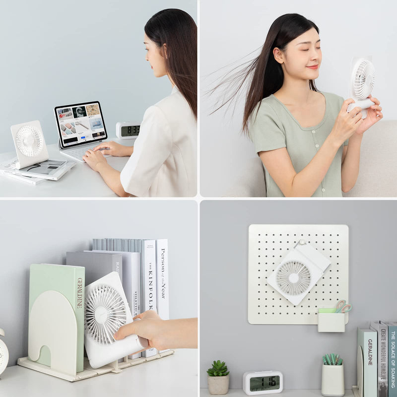 [Australia - AusPower] - JISULIFE Small Desk Fan, Portable USB Rechargeable Fan, 160° Tilt Folding Personal Mini Fan with 4500mAh Battery, Strong Wind, Ultra Quiet, 4 Speed Modes for Office, Home, Camping - White 