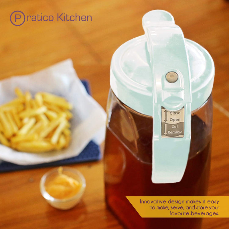 [Australia - AusPower] - Pratico Kitchen QuickPour Water, Juice, and Beverage Airtight Pitcher, Made in Japan, 2.3 qt, 73 oz, White Holds 2.3 Quarts 2.3 Qt - Clear with White Top 