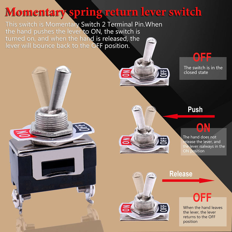 [Australia - AusPower] - Twidec/3Pcs Heavy Duty Rocker One-Side Momentary Toggle Switch 16A 250V AC SPST 2 Position 2 Pin (ON)-Off Switch with Metal Bat Waterproof Boot Cap Cover KL-B112MZ 