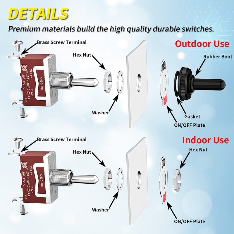 [Australia - AusPower] - Joinfworld Marine Toggle Switch 12V DC 30A Waterproof Toggle Switch 250V AC 15A Heavy Duty with Weatherproof Boot Cover SPST ON/Off 2 Pin for Auto Car Truck Boat -4Pcs 