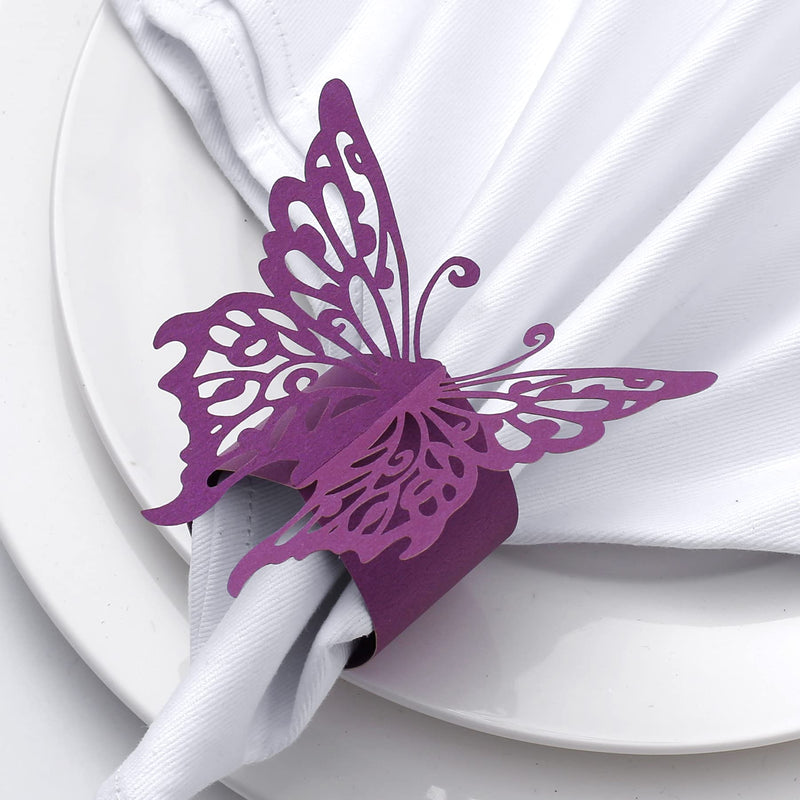 [Australia - AusPower] - MORGIANA Disposable Decorative 3Dbutterfly Napkin Ring (50 pcs) Christmas Mother's Day Wedding Banquet Dinner Decoration (Purple-Butterfly) Purple-butterfly 