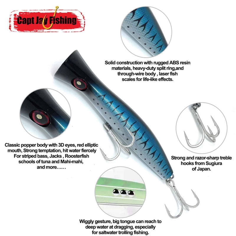 [Australia - AusPower] - Capt Jay Fishing Saltwater Popper Lures topwater Floating Fishing Lures Surf Fishing Floating Lure, Poppers, Fishing Lures, Surf Fishing Lures Blue mackerel 200.0 Millimeters 