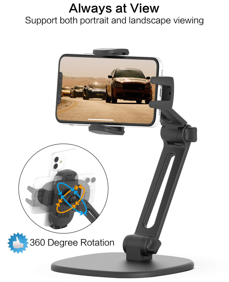 [Australia - AusPower] - Desk Phone Stand Adjustable Height Multi Angles Heavy Base, APPS2Car Multifunctional Universal Cell Phones Holder Table Mount for Office Kitchen Video Call Watching Movie for All Mobile iPhone (Black) 