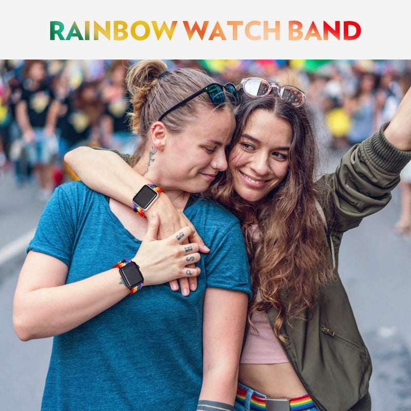 [Australia - AusPower] - Bandmax Compatible with Rainbow LGBT Apple Watch Bands 38MM 40MMN Nylon Fabric Cloth Sport Straps Women Men Gay Pride Replacement Wristband Accessories Compatible with iwatch Series 6/5/4/3/2/1 03. Rainbow Style-2 silver buckle 38MM/40MM 