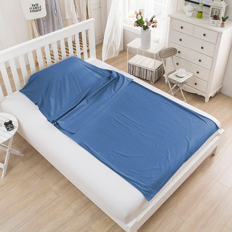 [Australia - AusPower] - Travel and Camping Sheet Sleeping Bag Liner,Lightweight Compact Portable Adult Thin Sleeping Bag Sack,Premium Soft Hotel Sleep Sheet for Traveling Hostels Picnic Blue 82.5 X 45 Inch 