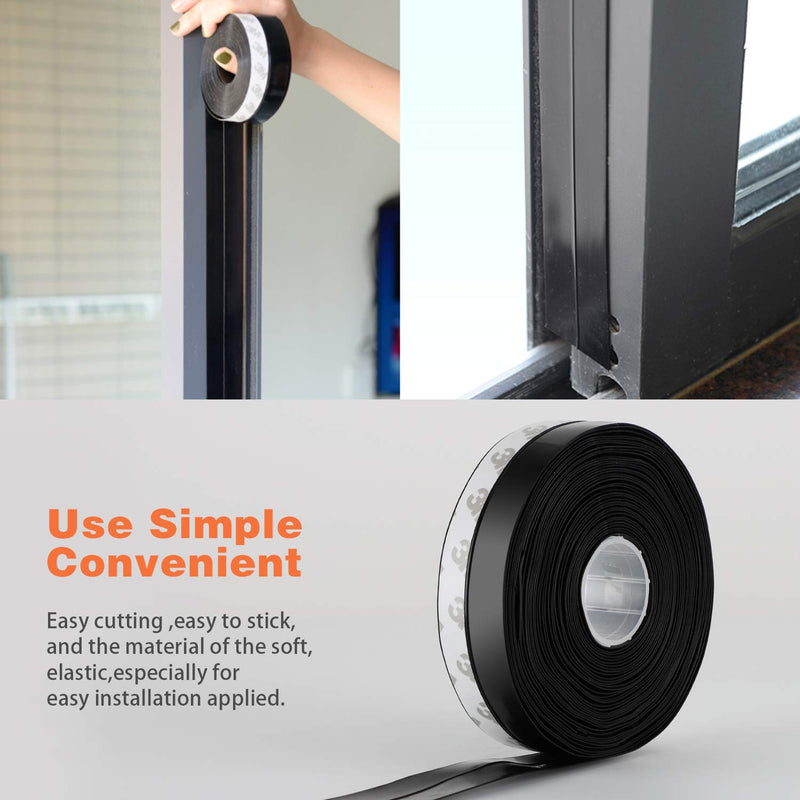 [Australia - AusPower] - 26 Feet Silicone Seal Strip,Door Weather Stripping Door Seal Strip Window Seal Silicone Sealing Tape for Door Draft Stopper Adhesive Tape for Doors Windows and Shower Glass Gaps (Black, 25MM) Black 