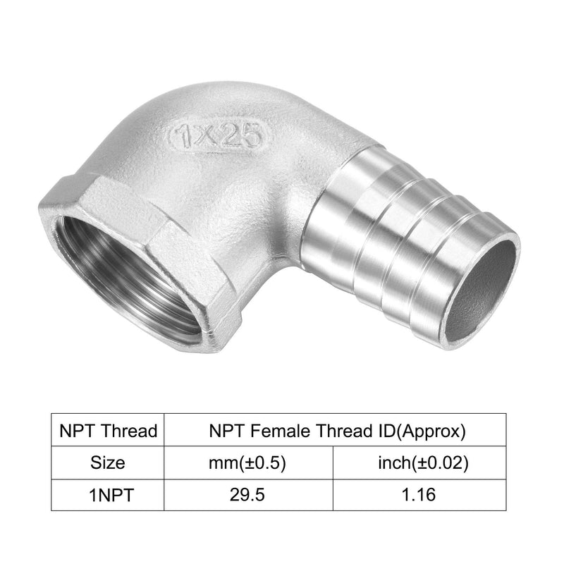[Australia - AusPower] - uxcell 304 Stainless Steel Hose Barb Fitting Elbow, 25mm Barbed x 1" NPT Female Pipe Connector Adapter for Water Fuel Air 
