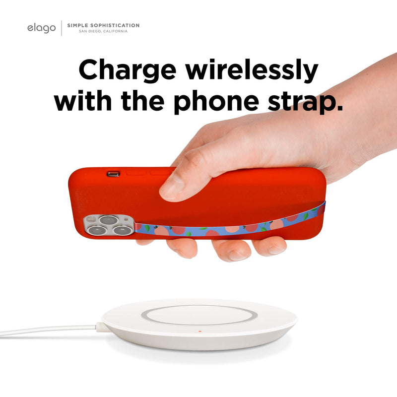 [Australia - AusPower] - elago Phone Strap with Stickers, Phone Grip, Phone Loop Compatible with All Smartphone Case, Double Sided Design, Stickers Included, Compatible with magsafe [Blue Strap & Peach] Blue 