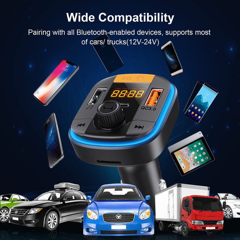 [Australia - AusPower] - Bluetooth FM Transmitter for Car - Tensun Bluetooth Car Adapter PD20W+QC3.0 Cigarette Lighter Bluetooth 5.0 Radio Receiver Music Player Car Charger Supports Hands-Free Call Siri Google Assistant 