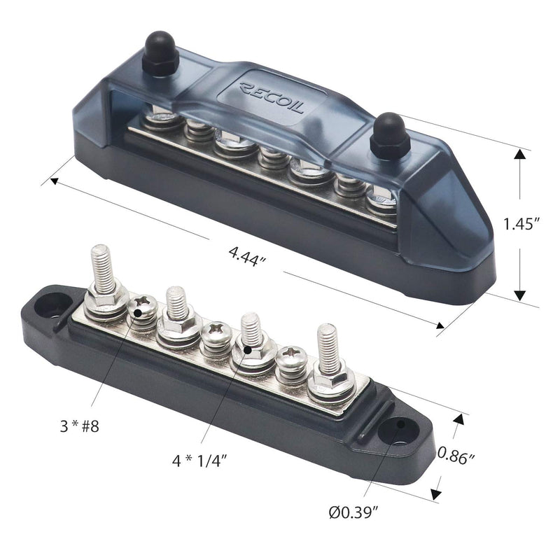 [Australia - AusPower] - Recoil BBS43-P Bus Bar 4 x M5 Studs 3 Screw Terminals Power Distribution Block Busbar with Ring Terminals (Red+Black) Red+Black 