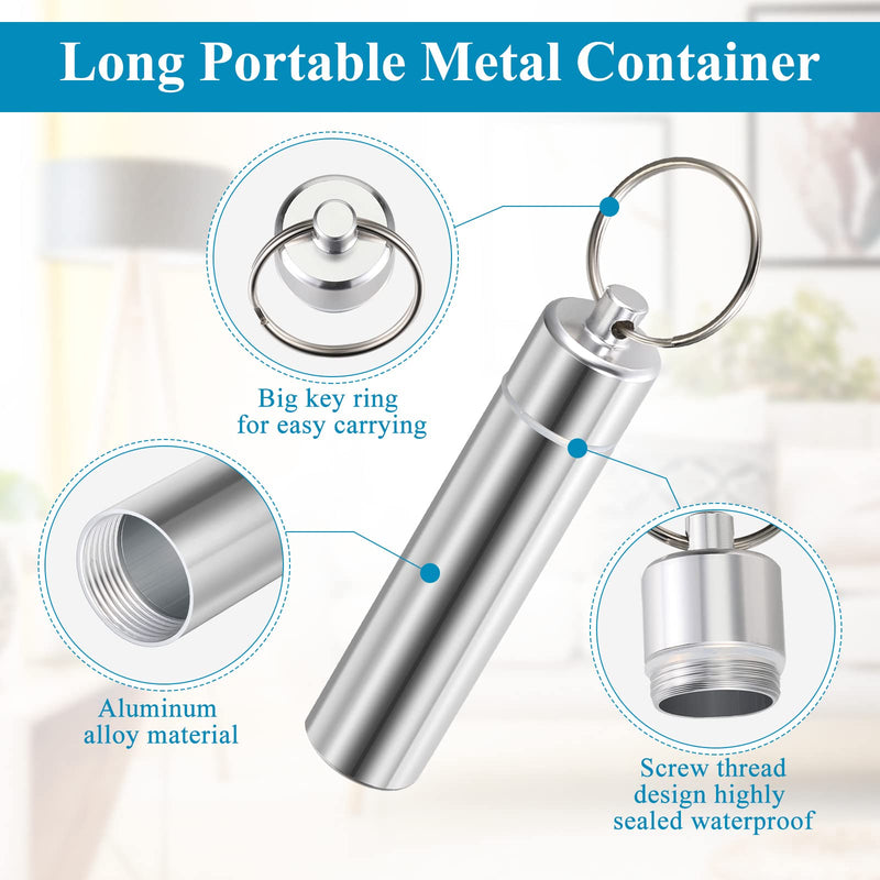 [Australia - AusPower] - 8 Pieces Toothpick Holder Pocket Metal Portable Toothpick Holder Portable Silver Aluminum Toothpick Carrying Case Toothpick Case Pocket with Keychain Toothpick Container for Outdoor Camping, 2 Sizes 