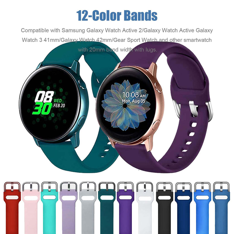 [Australia - AusPower] - EnoYoo 12 Colors Bands Compatible with Samsung Galaxy Watch 4/ Galaxy Watch Active 2 (40mm)(44mm)/ Galaxy Watch 3 41mm/ Galaxy Watch 42mm, 20mm Soft Silicone Sport Strap with Quick Release (Small) Silver Buckle(12 Pack) Small 