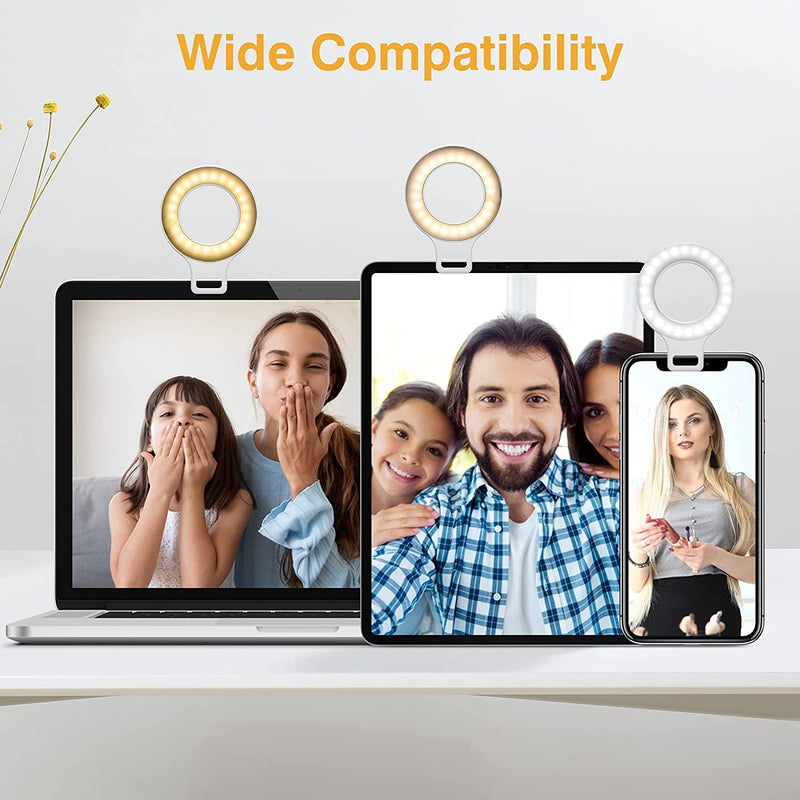 [Australia - AusPower] - Clip on Ring Light, Kimwood Rechargeable 60 LED Selfie Ring Light for Phone, Laptop, Tablet (3 Models, 5 Level Brightness) 