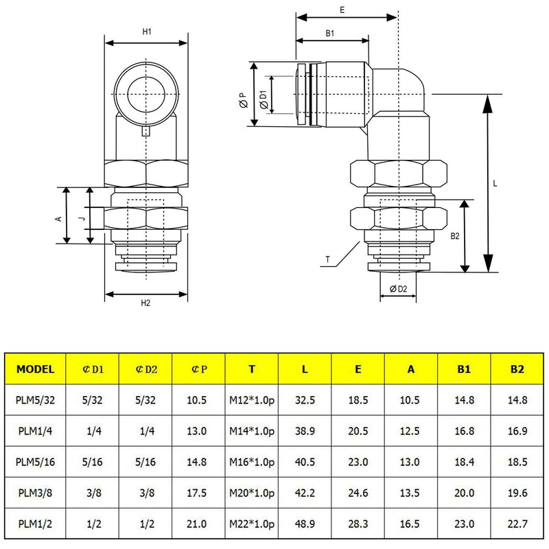 [Australia - AusPower] - Push to Connect Fitting Tube Threaded Fitting Elbow, 1/4 Tube OD x 1/4 NPT, Pack of 5 