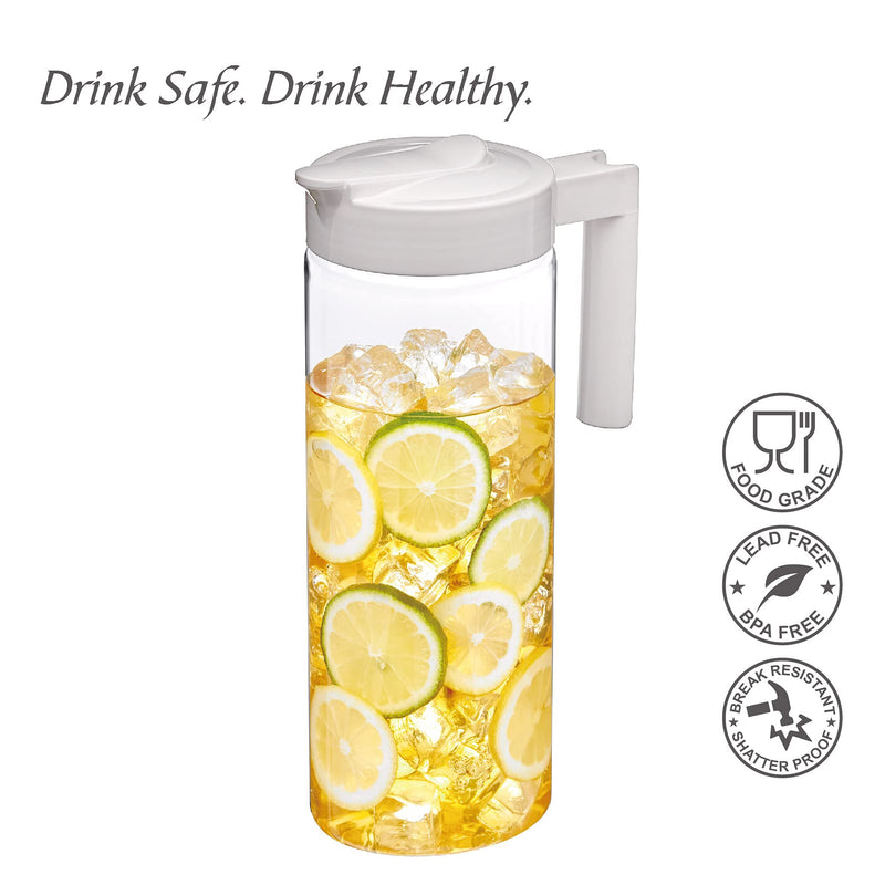 [Australia - AusPower] - Amazing Abby - Skinny - Tritan Pitcher (64 oz), Unbreakable Plastic Pitcher, BPA-Free, Heat-Resistant, Dishwasher-Safe, Great for Both Iced and Hot Drinks, Indoors and Outdoors, White 