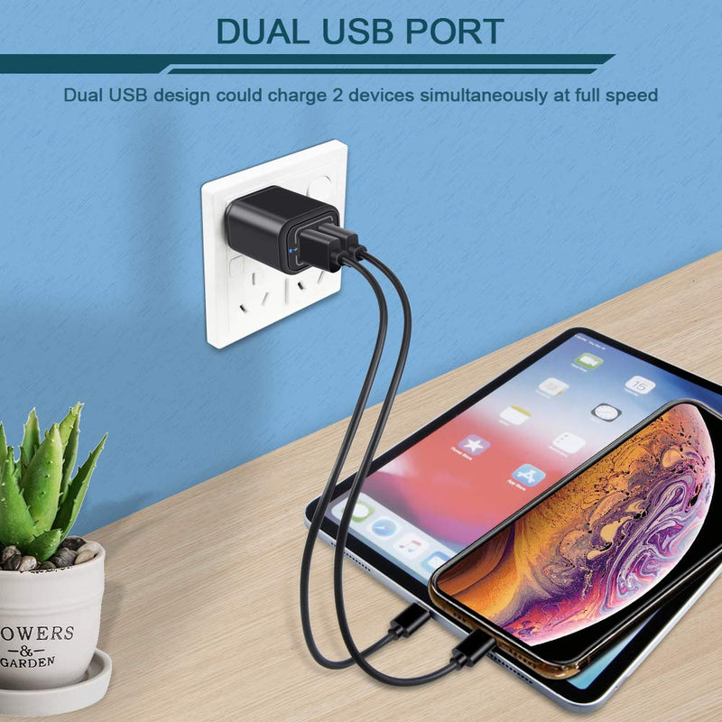[Australia - AusPower] - USB Power Adapter, Wall Plug, Ailkin 2-Pack 5V/2.1A Fast Charging Cell Phone Cube Home/Travel Wall Charger Block Box Brick Base for Phone XS/XR/10/8/7, Pad, Samsung Galaxy, LG, HTC, More USB Plug Black 