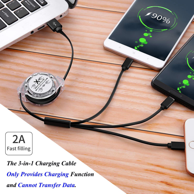 [Australia - AusPower] - SDBAUX 3A Multi USB Charger Cable Retractable 3 in 1 Multiple Charging Cord Adapter with Phone Type C Micro USB Port Connectors Compatible with Cell Phones Tablets Universal Use (3.3FT/2Pack) Black 