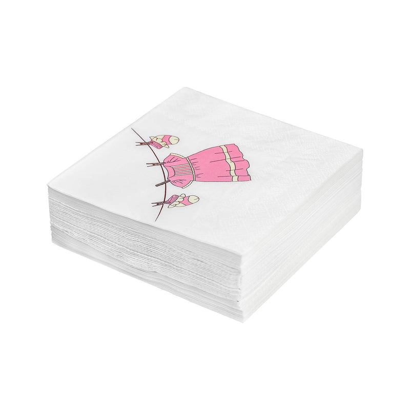 [Australia - AusPower] - Baby Shower Dessert/Cocktail Napkins - Girl Baby Shower, Cute, Soft, Multi-Use, Disposable, Eco-Friendly, Absorbent, Decorations, Party Supplies, 4.9” x 4.9”, 50ct (White and Pink) White and Pink 