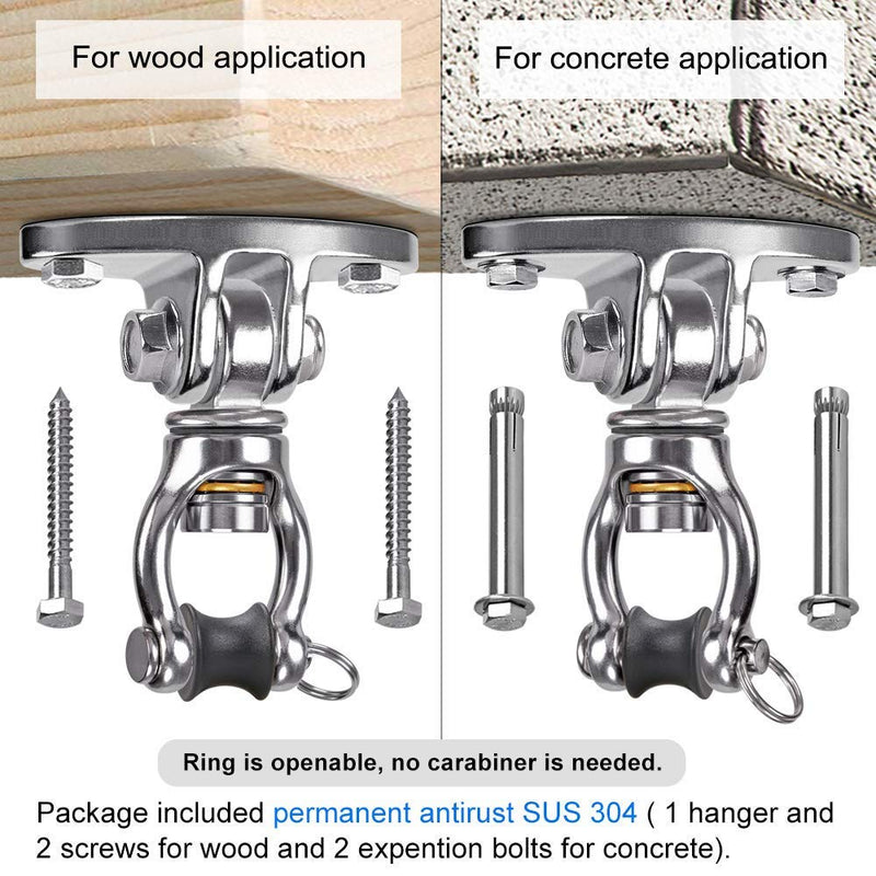 [Australia - AusPower] - SELEWARE Stainless Steel Swing Hanger, Wall Ceiling Mount for Hammock Chair, Heavy Bag, Tire Swing Set, Indoor Swing, Swivel Bearings Inside 1 Pack with scews for wood & concrete 