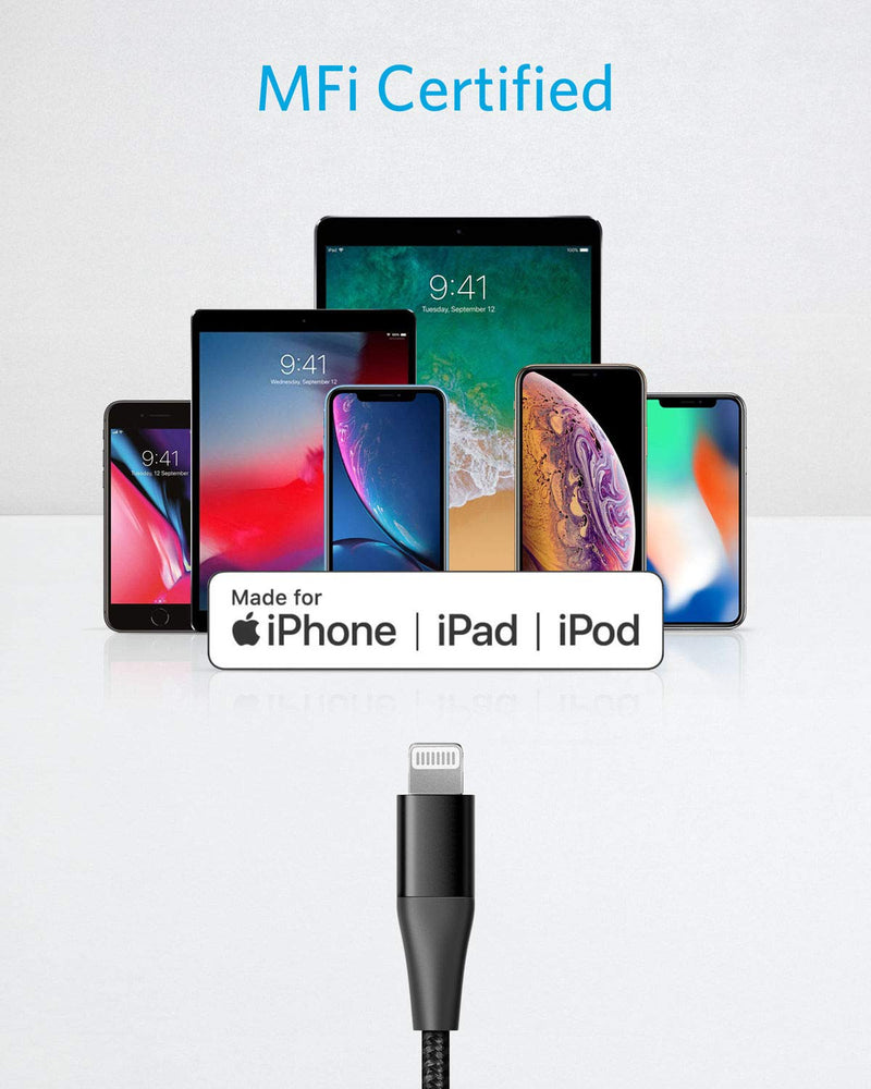 [Australia - AusPower] - Anker USB C to Lightning Cable [Apple Mfi Certified] Powerline+ II Nylon Braided Cable for iPhone 11/11 Pro / 11 Pro Max/X/XS/XR/XS Max / 8/8 Plus (3ft, Black, 2) 3ft 