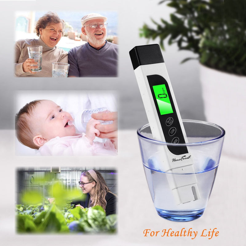 [Australia - AusPower] - Water Quality Tester, Accurate and Reliable, HoneForest TDS Meter, EC Meter & Temperature Meter 3 in 1, 0-9990ppm, Ideal Water Test Meter for Drinking Water, Aquariums, etc. White 