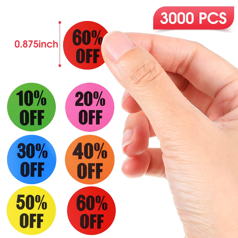 [Australia - AusPower] - 3000 Pieces Percent Off Sticker 10 to 60 Percent Off Clearance Discount Stickers Labels Adhesive Labels for Retail Store Clearance, 7/8 Inch Circle Pricemarker Tag Stickers, 6 Rolls (Vivid Color) Vivid Style 