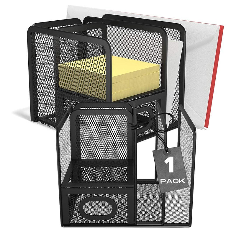 [Australia - AusPower] - 1InTheOffice Organizer for Desk, Desk Organizer, Mesh Desk Organizer, 5 Compartment Wire Mesh Accessory Holder, Matte Black 1 pack 