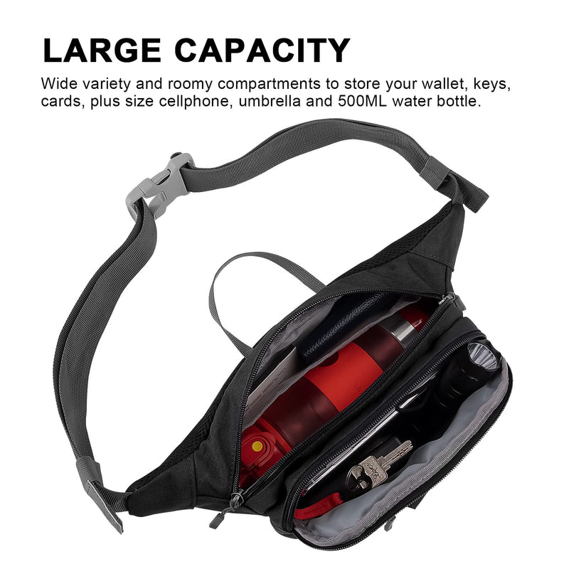 [Australia - AusPower] - WATERFLY Fanny Pack Waist Bag: Woman Man Runner Bumbag Hip Pouch Bum Bag Running Belt Purse Fannie Pack Beltbag Waistpack Phanny Pack Fannypack for Walking Jogging Black 