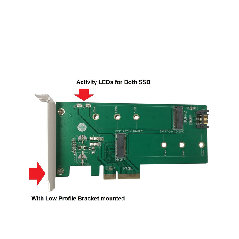 [Australia - AusPower] - Vantec M.2 NVMe + M.2 SATA SSD PCIe x4 Adapter (UGT-M2PC200), Green 1x M.2 NvMe, 1x M.2 SSD 
