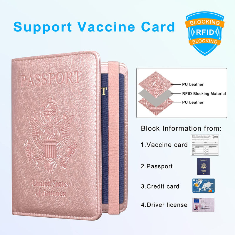 [Australia - AusPower] - ACdream Passport and Vaccine Card Holder Combo, Cover Case with CDC Vaccination Card Slot, Leather Travel Documents Organizer Protector, with RFID Blocking, for Women and Men, Rose Gold AA-Rose Gold 