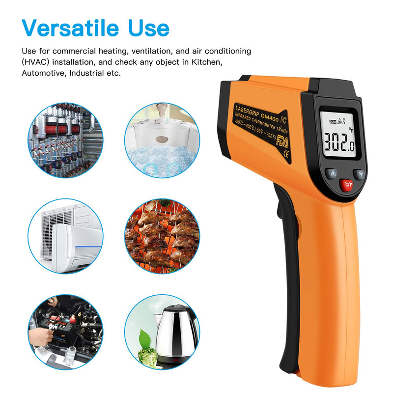 [Australia - AusPower] - Kitchen Infrared Thermometer, -50°C to 400°C(-58°F to 752°F) Digital Laser Infrared Thermometer Gun with LCD Display 