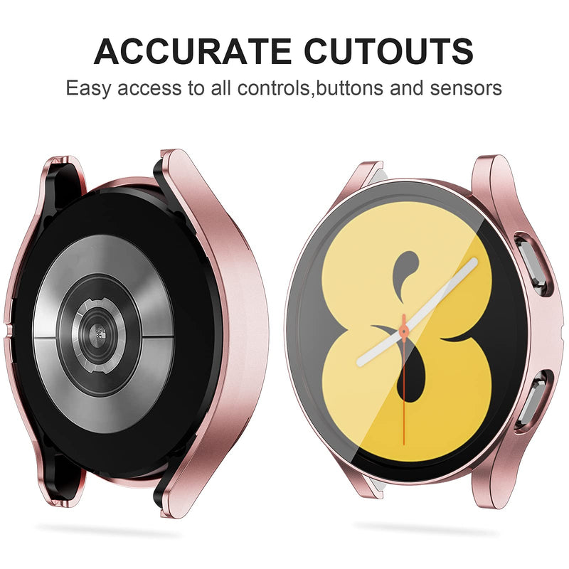 [Australia - AusPower] - Cuteey 8 Pack for Galaxy Watch 4 44mm Case with Built in Tempered Glass Screen Protector, Slim Guard Thin Bumper Full Coverage Cover for Samsung Women Men Smart Watch Accessories Black/Silver/Navyblue/Darkgreen/Rose/Pink/Red/Clear 44 mm 