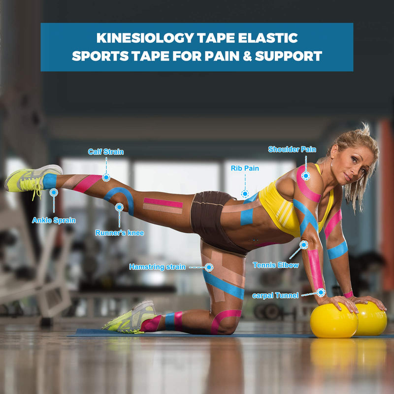 [Australia - AusPower] - Kinesiology Tape (4 Pack) Athletic Tape 16.4ft Water Resistant Kinetic Uncut Sports Tape for Knees, Ankles, Shoulder, Pain Relief, Injury Recovery and Physio Therapy 4 Rolls Blue 