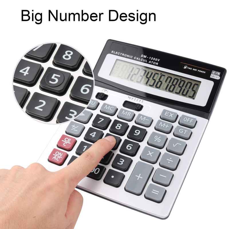 [Australia - AusPower] - HIHUHEN Large Electronic Calculator Counter Solar & Battery Power 12 Digit Display Multi-Functional Big Button for Business Office School Calculating (Financial Calculator x 1) Financial Calculator x 1 