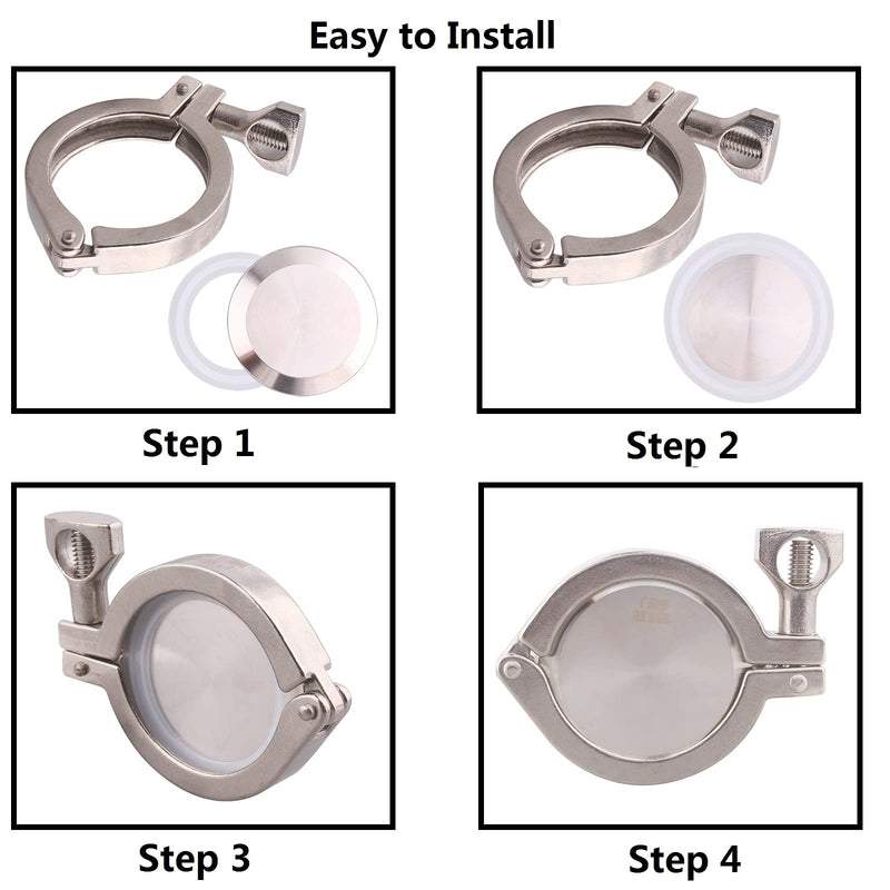 [Australia - AusPower] - DERNORD 2 Pack Tri Clamp Sanitary Fitting Set SS304 Heavy Duty Tri Clamp Single Pin with End Cap and Silicone Gasket(2 Inch) 2 Inch 