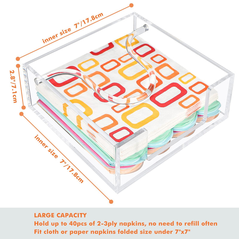 [Australia - AusPower] - Kamehame Napkin Holder Clear Acrylic Lunch Napkin Dispenser Square Beverage Cocktail Napkin Caddy Craft Acrylic Napkin Tray for Dining Table Kitchen Counter Restaurant Buffet Bathroom Vanity(7"x7") 7"x7" Napkin Holder 