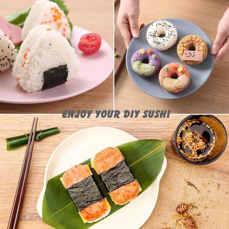[Australia - AusPower] - 4 Pack Sushi Maker Kit, Non Stick Musubi Maker with Little Rice Paddle, Onigiri Triangle Sushi Press (Large & Small), Donut Rice Shaper Mold DIY Tool 
