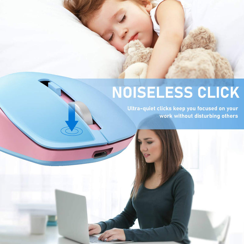 [Australia - AusPower] - Wireless Bluetooth Mouse, seenda 2.4G + Bluetooth 4.0 Wireless Mouse with 3 Adjustable DPI Levels for Windows and Mac Computers,iPad,Chromebook, Pink and Blue 