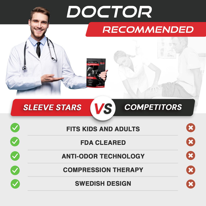 [Australia - AusPower] - Sleeve Stars Patella Strap Osgood Schlatter Brace with 3 Lengths for Kids, Youth, Women & Men, Swedish Brand Knee Pain Tendonitis Strap Patellar Tendon Support for Arthritis, Knee Support Band (Black) 1 Black 