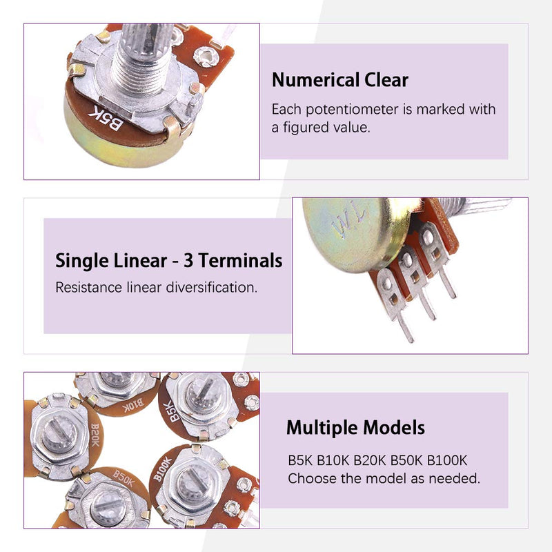 [Australia - AusPower] - Swpeet 80Pcs 1K-500K Ohm Potentiometer Assortment Kit with 1Kohm -100Kohm Multiturn Trimmer, Knurled Shaft 3 Terminals Single Linear HighPrecision Variable Resistor with Nuts and Washers Plastic + Aluminum 